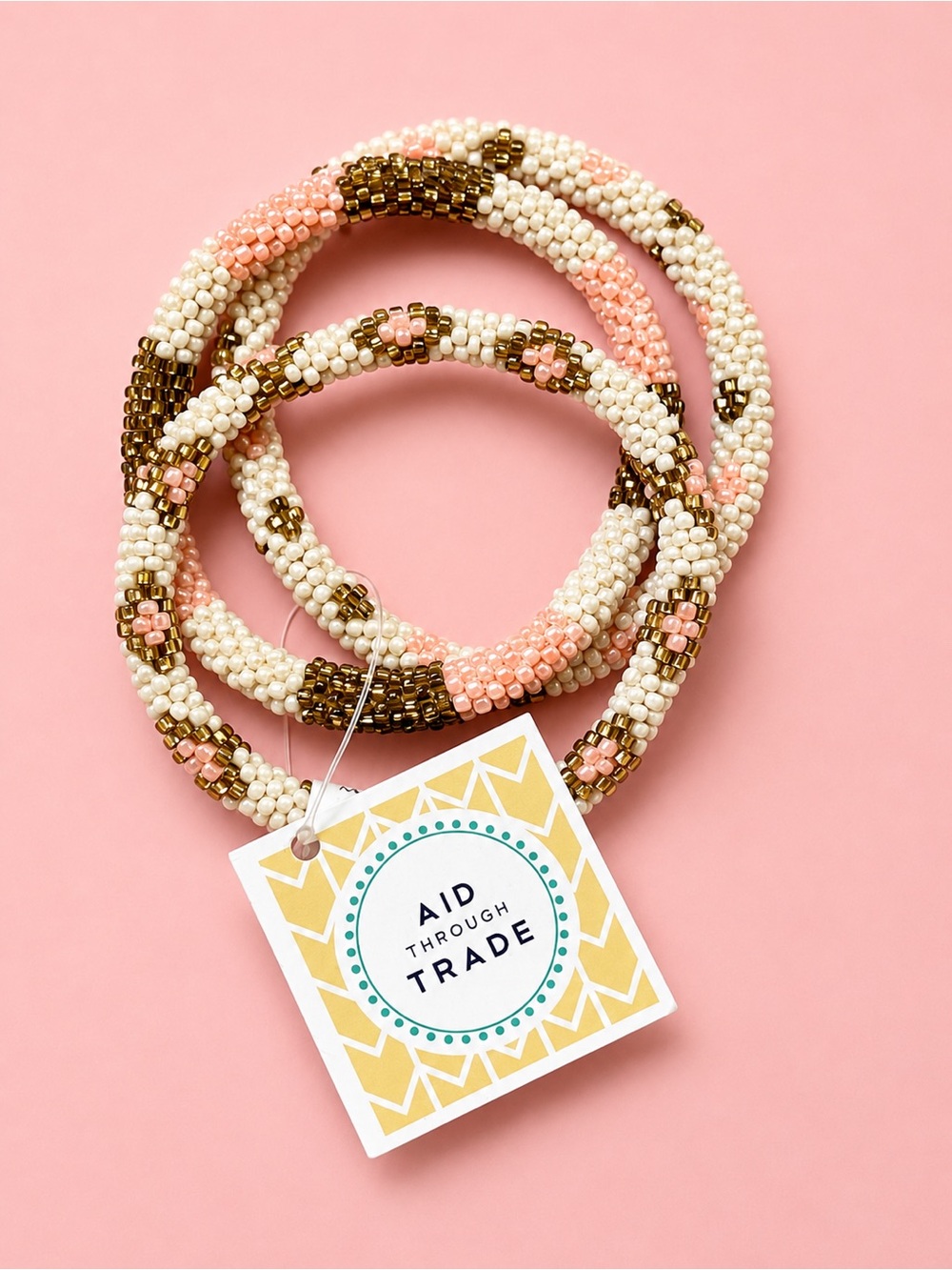 Pink & Gold Seed Bead Bracelet Set
